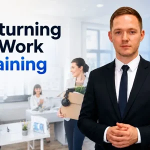 Returning to Work Training with a professional in a modern workplace, representing career confidence, workplace readiness and returning to employment.