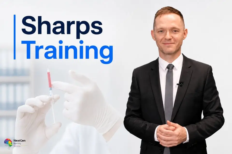Sharps Training course covering safe needle handling, sharps disposal and needlestick injury prevention for healthcare workers.