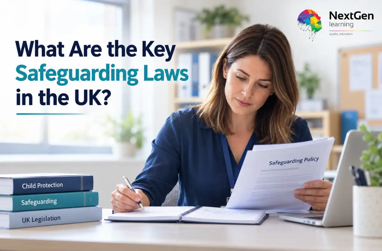 Safeguarding professional reviewing UK safeguarding laws, child protection legislation and safeguarding policies.