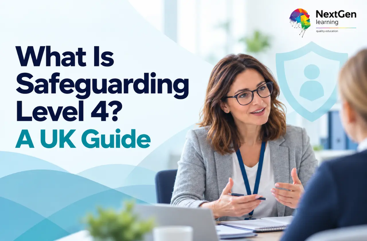Professional feature image for What Is Safeguarding Level 4? A UK Guide with safeguarding lead and NextGen logo.